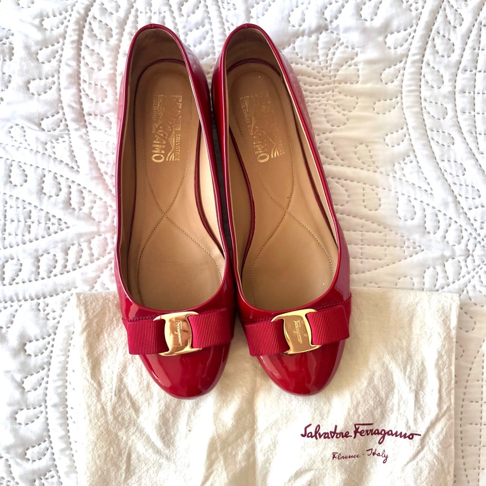 Red Ferragamo Ballet Flats